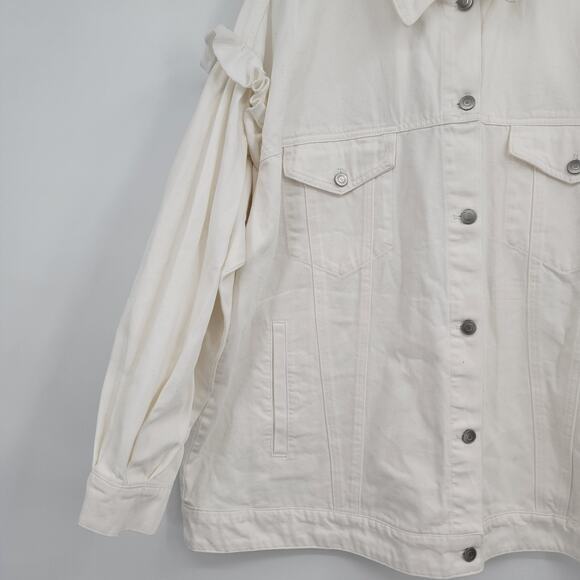 NEW Avec Les Filles Women's Plus Ruffle‎ Button Down Denim Jean Jacket Size 2X - Picture 6 of 10